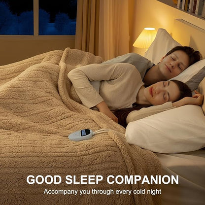 Electric Blanket Queen Size Single Control - 84"X90" Soft Double Sided Sherpa Heated Blanket with 6 Fast Heating Levels & 10 hrs Timer Settings, Washable & ETL Certified for Bed, Beige