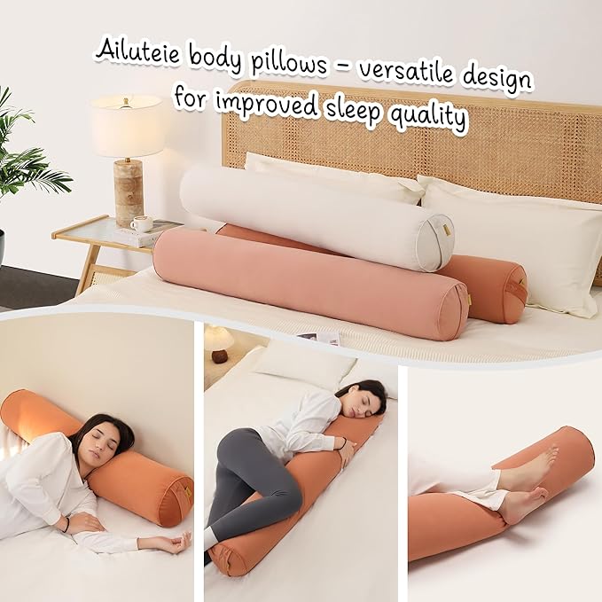 Cuddle Pillow – Body Pillow for Adults, Long Bolster Pillow for Bed, Soft & Supportive for Restful Sleep,39 x 7.87 Inches,Amber Orange