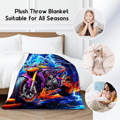 Blanket for Kids, Motorcycle Blankets Gifts for Boys, Car Throw for Son Grandson, Fluffy Flannel Throw for Couch, 40"x50"