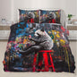 Panda Duvet Cover California King, Street Graffiti Panda Bedding Set 3 Piece Bedroom Decor Fun Colorful Comforter Cover and 2 Pillow Sham with Zipper Closure