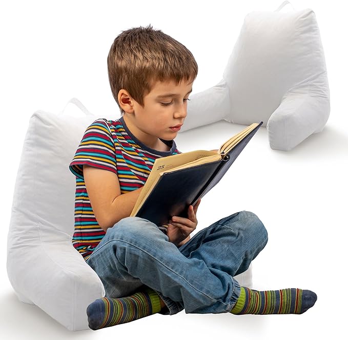 Cheer Collection Reading Pillow with Arms – Portable Bed Pillow for Sitting Up & Support, Foam-Filled Back Rest Pillow for Sitting in Bed & Couch, Machine Washable, White