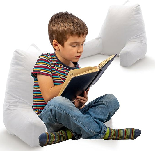 Cheer Collection Reading Pillow with Arms – Portable Bed Pillow for Sitting Up & Support, Foam-Filled Back Rest Pillow for Sitting in Bed & Couch, Machine Washable, White