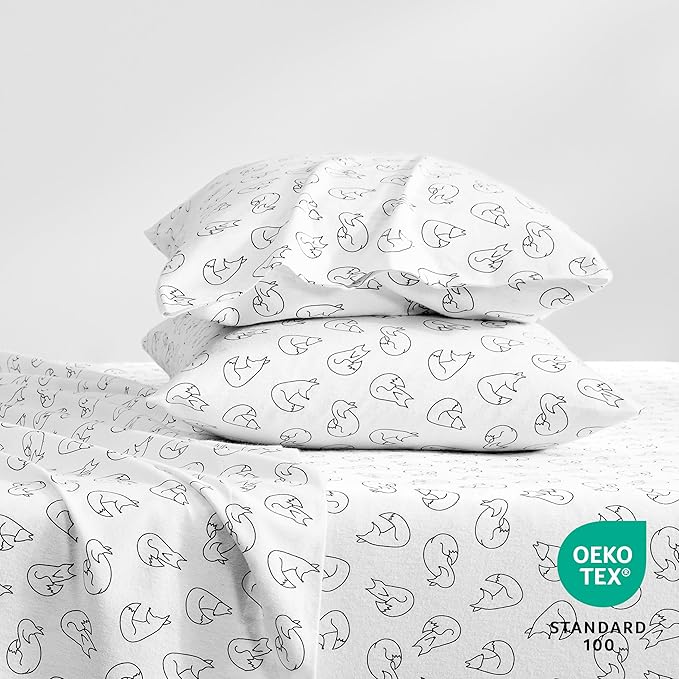 Bare Home Flannel Sheet Set Prints, 100% Cotton, Velvety Soft Heavyweight - Double Brushed Flannel for Extra Softness & Comfort - Deep Pocket - Bed Sheets (King, Feelin' Foxy)