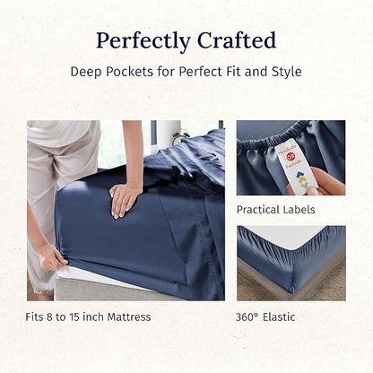 California Design Den Luxury Twin Sheet Set - 100% Cotton, 600 Thread Count Deep Pocket Twin Sheets, Soft Hotel-Quality Bedding with Sateen Weave - Royal Navy Blue