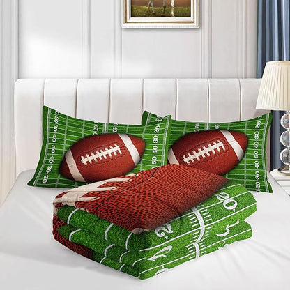 Kids Comforter Set Football Theme Printed Pattern Bedding Set with 1 Comforter and 2 Pillowcases for Girls Boys Bedroom All Season(B-Football Theme01 Full)
