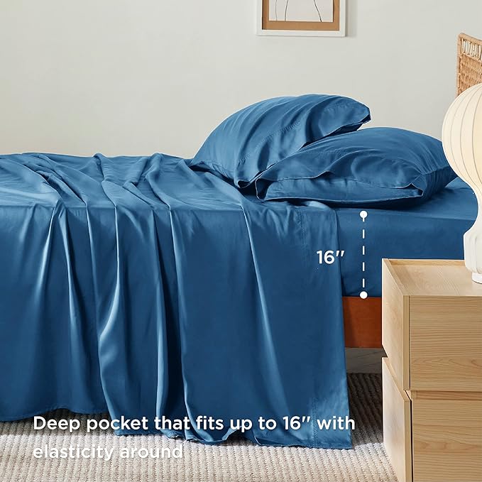 Bedsure California King Sheet Sets, Cooling Sheets, Rayon Derived from Bamboo, Breathable & Soft, Deep Pocket Up to 16 Inches, Hotel Luxury Silky Bedding for Hot Sleepers, Teal