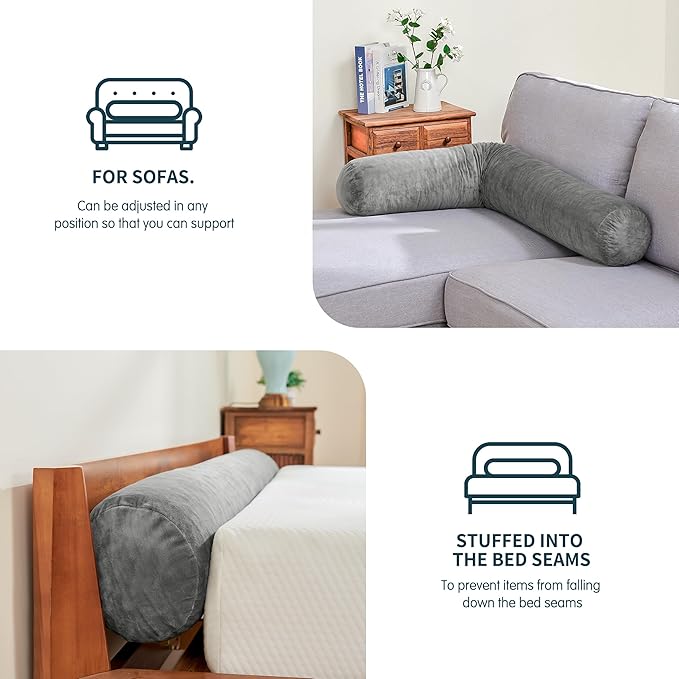 SyMax 7.8"x60" Body Pillow for Queen Bed, Bolster w/Removable Polyester Cover, Headboard Gap Filler Pillow, Dark Grey