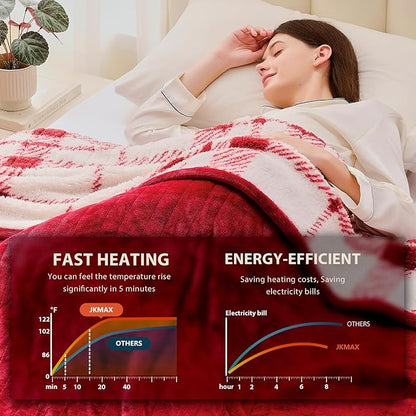 Heated Electric Blanket Full Size - 72"x84" Flannel Heating Blanket with 10 Heating Levels & 5 Time Settings Over-Heat Protection, Winter Warmer for Adults with ETL Certification（Red）