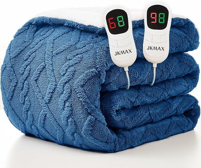 Heated Electric Blanket King Size-100"x90" Heating Blanket with 10 Heating Levels & 5 Time Settings Over-Heat Protection，Winter Warmer for Adults with ETL Certification（Blue）