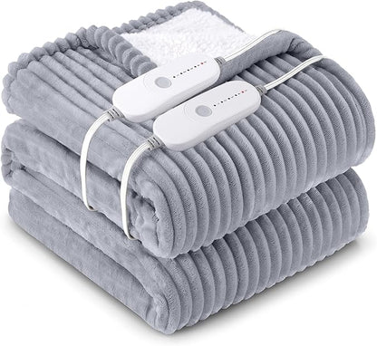 HYLEORY Heated Blanket Electric Queen, Soft Flannel Sherpa Heater 5 Heat Settings and 10 Hours Auto Shut-Off Heating Blanket ETL Certification Over-Heat Protection Machine Washable,Grey