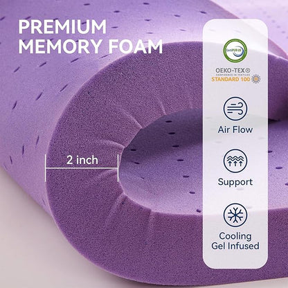 BDEUS Dual Layer 5 Inch Memory Foam Mattress Topper Full Size, 2 Inch Gel Memory Foam Plus 3 Inch 1450 GSM Down Alternative Quilted Pillow Top Mattress Pad Cover,White