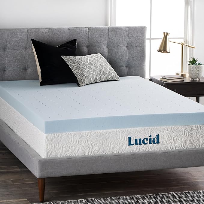 Lucid 4 Inch Memory Foam Mattress Topper, California King Size – Cooling Gel Bed Topper – Preassure-Relieving Ultra Plush Feel – Ventilated Breathable Design – CertiPur Certified - Dorm Essentials