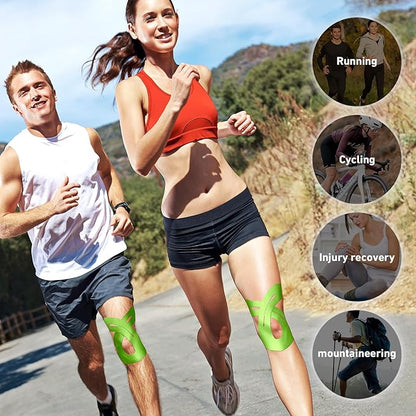 PreCut Kinesiology Tape for Knees, 24PCS Waterproof KTQUICK Knee Tape for Knee Pain Relief Pre Cut, Original Cotton Athletic Knee Tape, Waterproof & Hypoallergenic Latex-Free for Sports(Green)