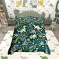 Castle Fairy Cute Dinosaur Bedding Set King Size for Teens,Kids Cartoon Dino Kawaii Animal Comforter Cover with 2 Pillowcases,Green Pink Leaves Plant Botanical Duvet Cover Set Microfiber Quilt Cover