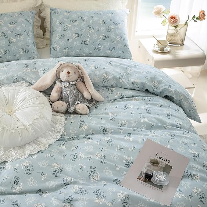 Floral Queen Duvet Set, 100% Brushed Microfiber Chic Floral Bedding Set Queen 3 Pieces Duvet Cover for All Seasons, 1 Duvet Cover and 2 Pillowcases with Zipper Closure