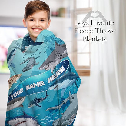 Personalized Blanket for Kids | Shark Throw Blanket | Custom Blanket for Kids | Personalized Blanket for Couch, Sofa, Bedding | Blanket Gift for Birthday & Christmas (Fleece – 60x80)