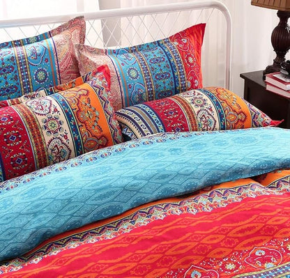 Jane yre King Boho Duvet Cover Brushed Microfiber 3 Pieces Bedding King Bohemian Orange Colorful Retro Print Duvet Cover, with Zipper Closure, Durable Easy Care (NO Comforter)