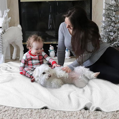 Tex Trend 100% Cotton Blankets – Soft and Breathable Twin XL White Waffle Blanket – for Christmas & All Season Comfort – Suitable for Bed Layering, Sofa, Couch and Chair (60”x90”)