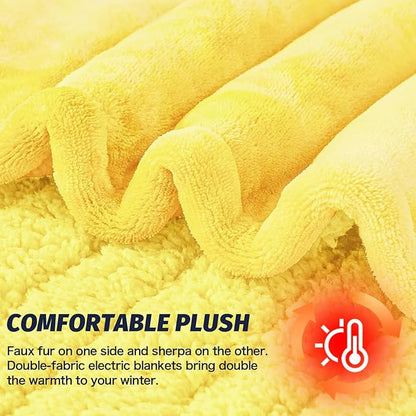 greenoak Heated Electric Blanket Throw, Faux Fur Sherpa Heating Blanket for Sofa Bed, Warm Winter Gifts for Women/Adults, Heater Lap Blankets 5-Position Timer &10 Heating Levels 50''*60" Lemon