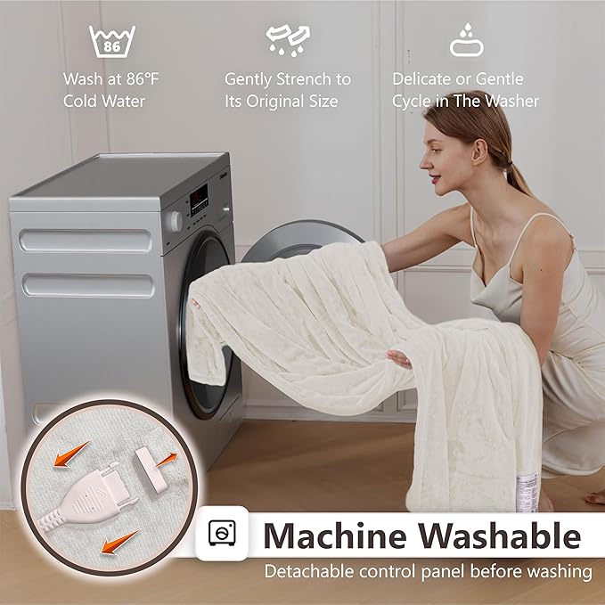 Wapaneus Heated Blanket Electric Queen Size 84"x90"-Dual Control with 10 Heat Levels 12 Timer Settings and 8 Hours Auto-Shut Off,Fast-Heating Electric Blanket,ETL Listed Machine Washable,Ivory