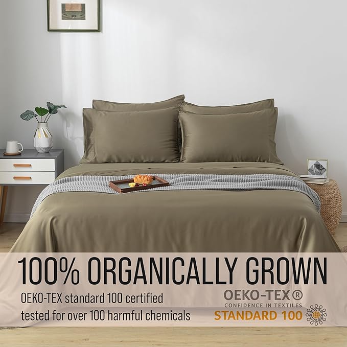 Bella Coterie 6 Piece Luxury Bamboo Viscose Split Top King Size Sheet Set | 34" Split for Adjustable Beds | 100% Organically Grown| Cooling | 18” Deep Pocket | 4 Pillowcases [Olive]