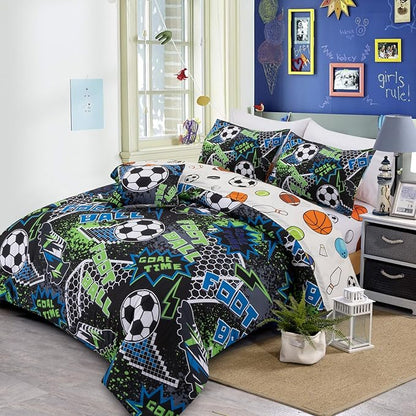 A Nice Night Boys Football Field Comforter Set 6-Piece Bed-in-a-Bag, Twin Size Football Entering The Door Printed Bedding Collections for Kids, Durable & Easy Care, Sports Theme Design for Boys