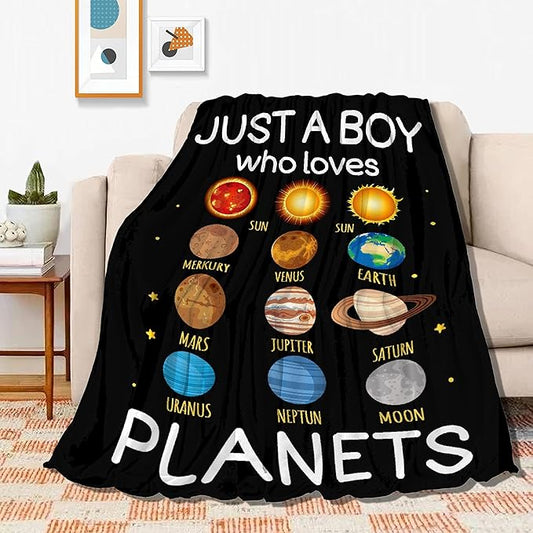 Just Boy Who Loves Planets Blanket Soft Blankets and Throws Flannel Cozy Lightweight Quilt Gift Perfect for Bed Sofa Couch-120 x90 Extra Large for Family