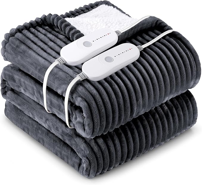HYLEORY Heated Blanket Electric Queen, Soft Flannel Sherpa Heater 5 Heat Settings and 10 Hours Auto Shut-Off Heating Blanket ETL Certification Over-Heat Protection Machine Washable,Deep Grey