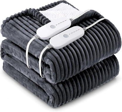 HYLEORY Heated Blanket Electric Queen, Soft Flannel Sherpa Heater 5 Heat Settings and 10 Hours Auto Shut-Off Heating Blanket ETL Certification Over-Heat Protection Machine Washable,Deep Grey