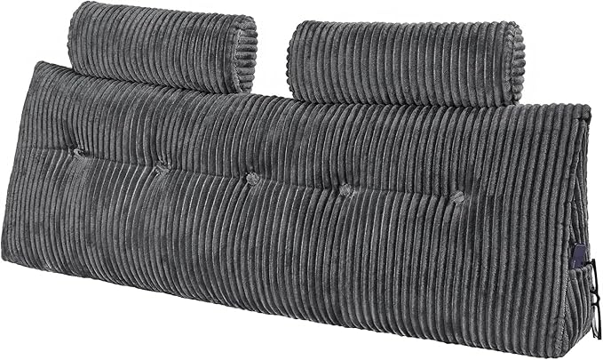 VEVOR Headboard Pillow, Queen Size Wedge Headboard Pillow with 2 Side Pockets and 2 Headrests, Bed Wedge Pillow with Washable Flannel Cloth, for Reading, Gaming, Resting, Working in Bed, Grey