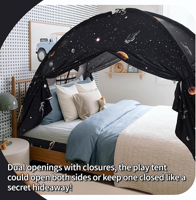 Sherilyn Twin Bed Toddler Canopy Tent, Kids Indoor Canopy Privacy Space Sleeping Playhouse Blackout Bunk Bed Tents Twin Size (Galaxy Tent) for Boys Girl Birthday, Christmas House Gift