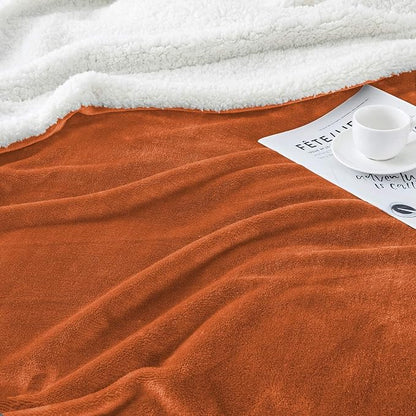 IR Imperial Rooms Rust Sherpa Fleece Throw Blanket for Bed - Wholesale Bulk Pack of 16 Sherpa Blankets - Soft Fluffy Throw Blankets for Hotels, Guest Bedroom, 50x60 Inches