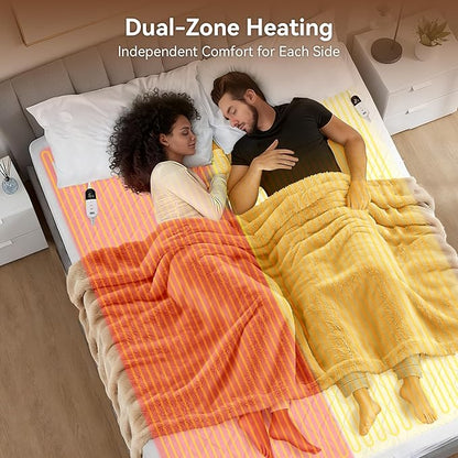 Queen Size Heated Mattress Pad – Dual Control Electric Mattresses Warmer, Machine Washable, Auto Shut-Off, Adjustable Heat for Couples & All Night Comfort