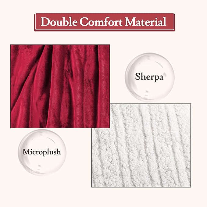Electric Heated Blanket Flannel & Sherpa 72"x84" Full Size - 4 Heat Levels, 10H Auto Shut Off, Fast Heating, Cozy and Comfortable, Warm Gifts, Machine Washable - Red