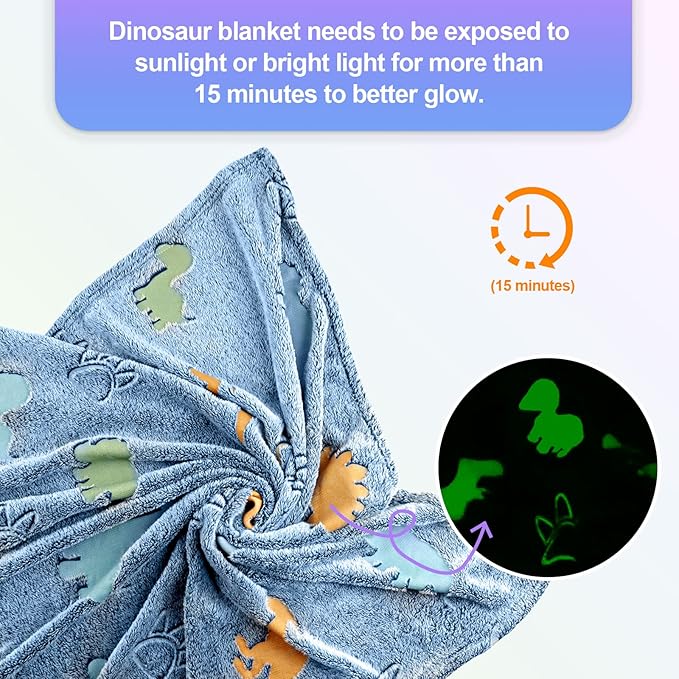 Dinosaur Blanket for Boys, Glow in The Dark Blanket for Kids, Kids Blanket for Boys, Toddler Blanket for Boys, Dinosaur Gifts for Boys/Kids, Soft Fleece Blanket Throw, Birthday Gifts 50"x60"