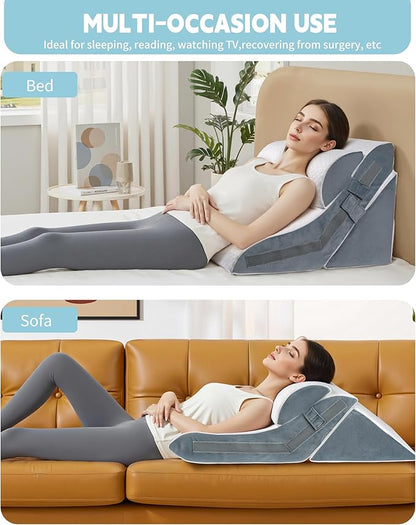 3PCS Wedge Pillow for Sleeping, 15-in-1 Orthopedic Bed Pillow Wedge Set Adjustable Memory Foam Wedge Pillow for After Surgery, Acid Reflux, Snoring, Back Pain Relief