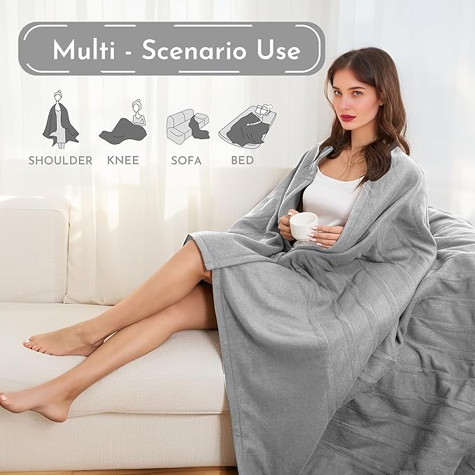 Electric Heated Blanket Full Size 72"x84" - Soft Fleece Heated Blanket with 4 Heating Levels ＆ 10 Hours Auto Off, Faster ＆ Warmer - Ash Grey