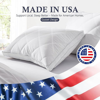 puredown® Made in USA Goose Feather Down Gusseted Pillows,100% Cotton Cover, Pillows Queen Size Set of 2, Hotel Pillow Luxury Gusseted Bed Pillows for Sleeping