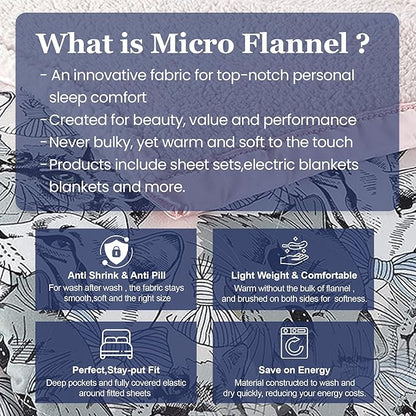 Thermee Micro Flannel Heated Blanket with Sherpa Back, 10-Setting Programmable Electric Blanket - Queen Size, Ultra-Soft Heated Throw - Cat Medley