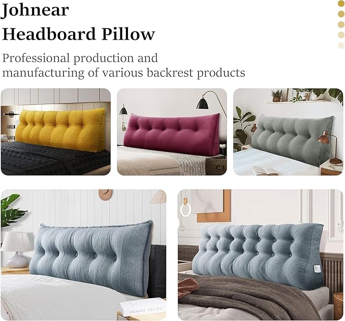 Wedge Headboard Pillow Dorm Room Reading Pillow Back Support for Sitting Up in Bed Bolster Lumbar Cushion Body Positioning Bedrest Cotton Linen 39in Blue Twin