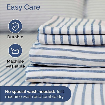 King 6 Piece Sheet Set - Comfy Breathable & Cooling - Soft Hotel Luxury Bedding Set with 8-16 Inch Deep Pockets - 1 Flat & 1 Fitted Sheet & 4 Pillowcases - Wrinkle Free & Easy Care - Blue Stripes 2
