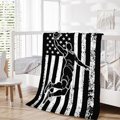 Boys Blanket Throw Blankets for Kids Basketball Lovers Teens 8-12, 60x50 Inches Soft Plush Comfy Sports Stuff Throws Gifts Ideas for Couch Bed Decor