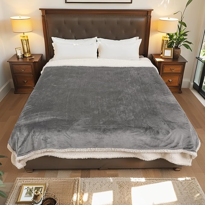 Electric Heated Blanket Throw - 50"x60", Soft Flannel Heating Blanket, 4 Heating Levels, 3H Auto Shut Off, Breathable Warm and Washable for Sofa, Light Grey