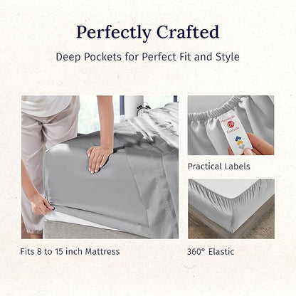 California Design Den Luxury Twin XL Sheet Set - 100% Cotton, 600 Thread Count Deep Pocket XL Twin Sheets, Soft Hotel-Quality Bedding with Weave - Light Grey