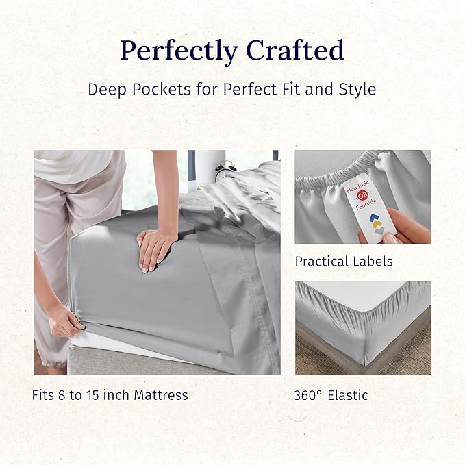 California Design Den Luxury Twin Sheet Set - 100% Cotton, 600 Thread Count Deep Pocket Twin Sheets, Soft Hotel-Quality Bedding with Sateen Weave - Light Grey