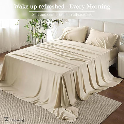 URBANHUT 1000 Thread Count Egyptian Cotton Twin Sheets, Long Staple Soft & Breathable, 3 Pc Bed Sheet Sets, Luxury Hotel Sateen Sheets Fits 16" Deep Pocket - Ivory