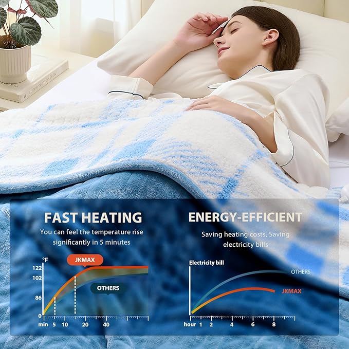 Heated Electric Blanket King Size - 100"x90" Flannel Heating Blanket with 10 Heating Levels & 5 Time Settings Over-Heat Protection, Winter Warmer for Adults with ETL Certification（Light Blue）