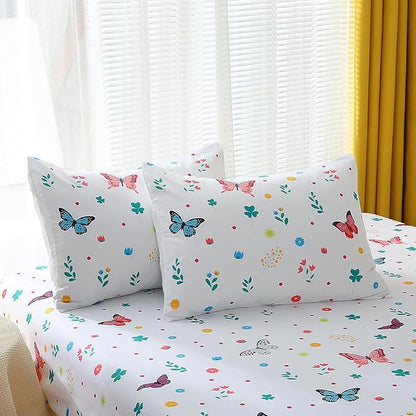 Wajade Queen Size Butterfly Comforter Set for Girls Kids Bedding Sets for Girls 7 Pieces Bed in a Bag Colorful Butterflies Flower Leaves Bedding Set All Season Lightweight