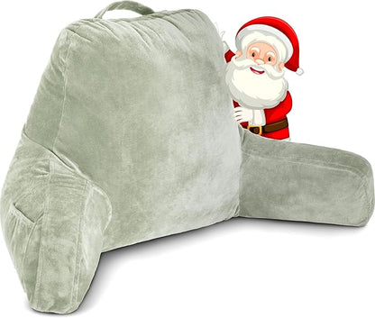 Husband Pillow Desert Sage, Original Reading Pillow in Bed Rest Chair, Shredded Memory Foam Large Lounge Cushion Adult Backrest with Arms, Comfy Back Support for Sit Sitting Up, Wash/Removable Cover