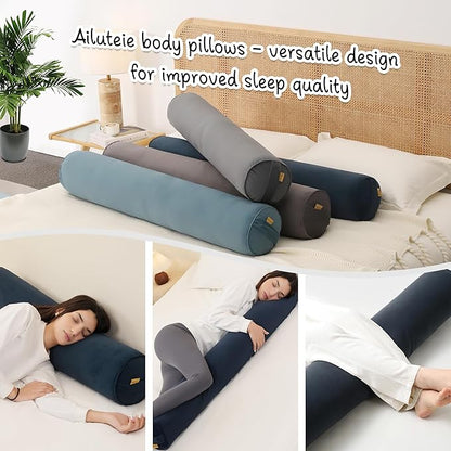 Bolster Pillow for Bed – Long Round Body Pillow for Adults, Cuddle Pillow for Sleeping, Full-Length Support,47 x 7.87 Inches,Teal Blue